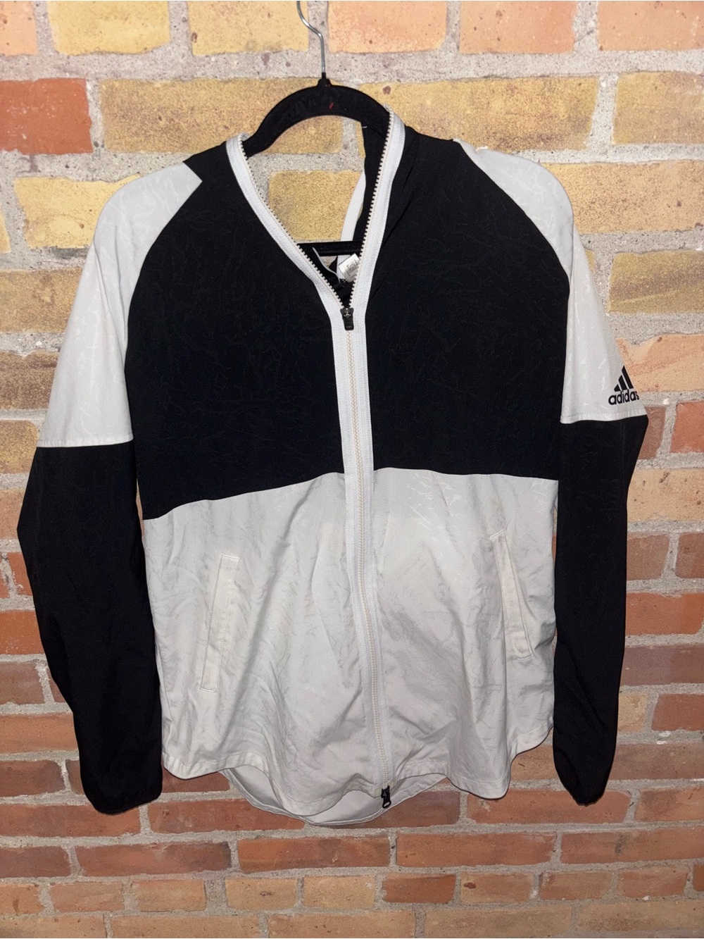 Adidas Men’s Black & White Windbreaker Zip-Up Jacket